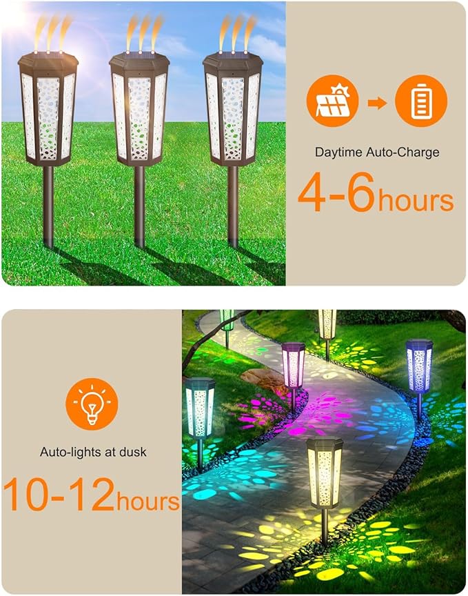 Colored Solar Powered Pathway Landscape Lights Outdoor Warm White & RGB Dusk to Dawn Waterproof for Garden Sideway Outside, Patio, Path, Yard, Walkway, Driveway, 2 Modes 8 Pack Accent Modern Design