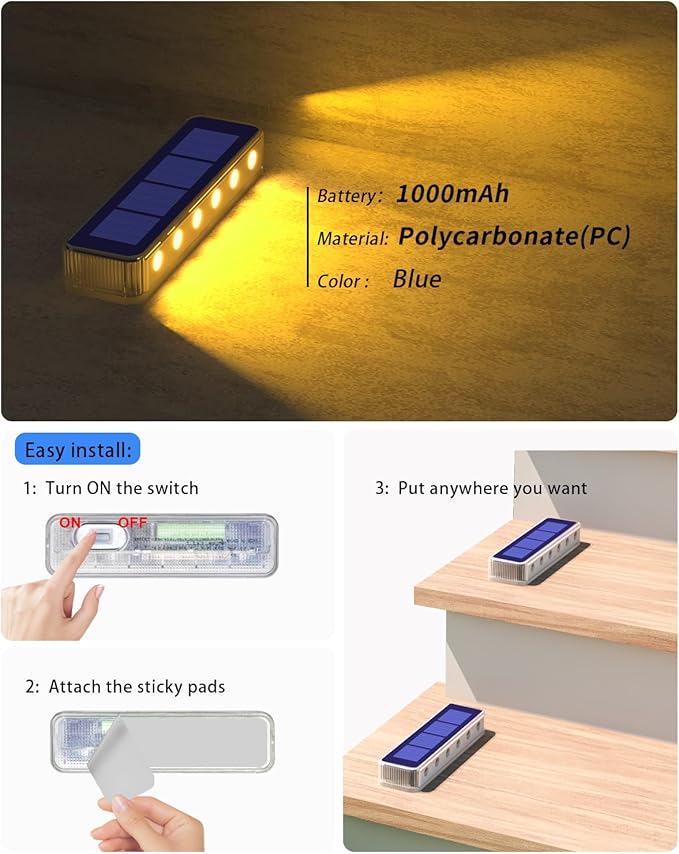 Solar Step Lights for Outside,4 Pack Solar Stair Lights Outdoor Waterproof,Warm White Deck Light Solar Powered Waterproof for Steps,Stairs,Walkway,Sidewalk,Patio,Pathway