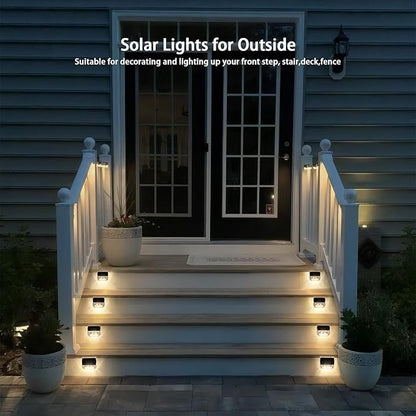 Solar Outdoor Lights, 16 Pack Solar Fence Deck Lights Waterproof Solar Powered Outside Lighting for Step Railing Wall Pool Stair Yard Garden Patio Pool Decorations (Warm White)