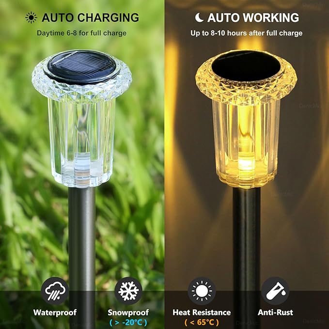 Solar Lights Outdoor 10 Pack Solar Pathway Lights Outdoor LED Waterproof Stainless Steel Driveway Lighting for Outdise, Yard, Walkway, Sidewalk, Garden, Lawn (Warm White)