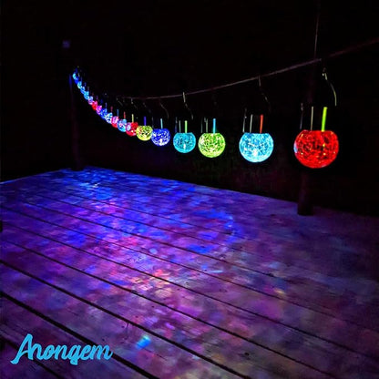 Solar Hanging Lanterns Outdoor: 12 Pack Cracked Glass Ball Lights with Hook - Waterproof Color Changing Globe Decorative Garden Tree Fence - Gardening Holiday Gifts for Women