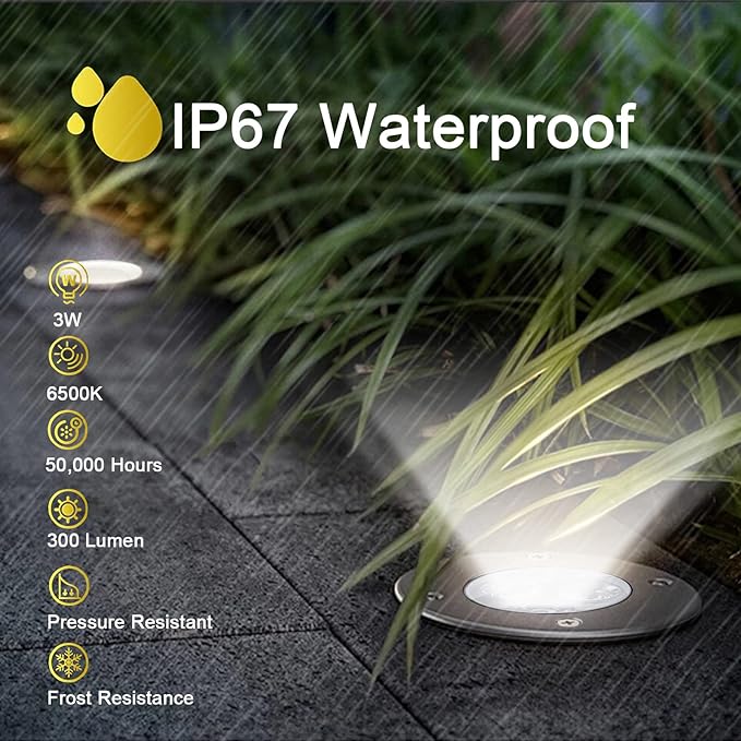 Low Voltage In-ground Lights LED Well Light Landscape Light with Connectors 3W 12V 24V Waterproof IP67 Pathway Lights Outdoor spotlights Trees Flags for Garden,Yard,Tree (Cool White)