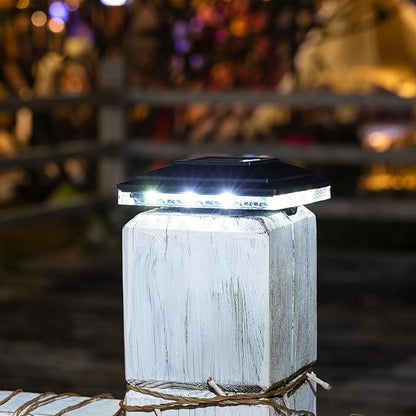 HUYIENO Solar Post Cap Lights,Outdoor Deck Fence Post Lights,Powerful Lithium Battery 20Lumens Two Light Modes Warm White/Bright White Suitable for 4x4 5x5 Wooden Posts,4x4 Viny Posts (Black, 8pk)