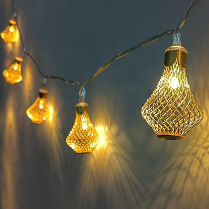 Moroccan Lantern String Lights Battery Powered 10Ft Fairy Lantern Lights 20 LED Golden Raindrop Lights, Warm White String Lights for Outdoor, Patio, Garden, Tent, Bedroom, Party, Wedding, Xmas Decor
