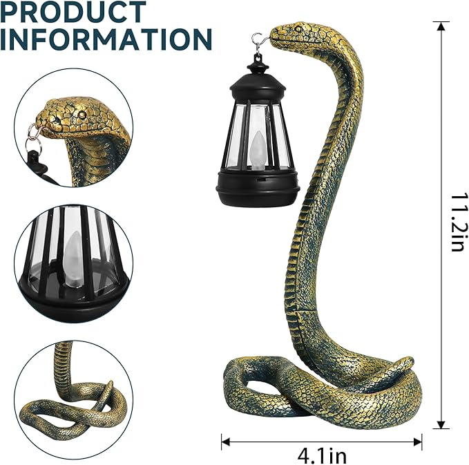 Solar Lantern Outdoor Snake Statues Garden Decoration, Yard Art Lawn Decor for Porch, Patio, Balcony, Housewarming Gifts for Birthday, Father's Day, Halloween(Bronze-Colored)