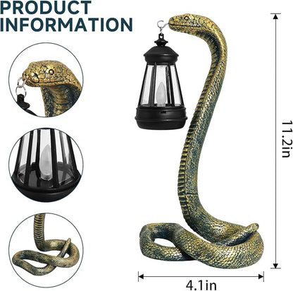 Solar Lantern Outdoor Snake Statues Garden Decoration, Yard Art Lawn Decor for Porch, Patio, Balcony, Housewarming Gifts for Birthday, Father's Day, Halloween(Bronze-Colored)