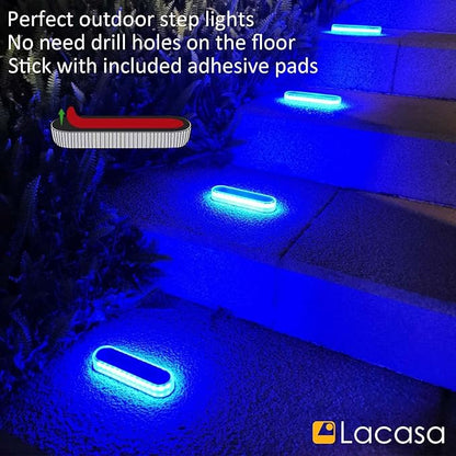Lacasa Solar Deck Lights, 4 Pack 40LM Solar Powered Step Lights Blue Light, LED Dock Light Outdoor In-Ground Lights IP68 Waterproof Auto ON/Off for Garden Stairs Driveway Pathway Lighting
