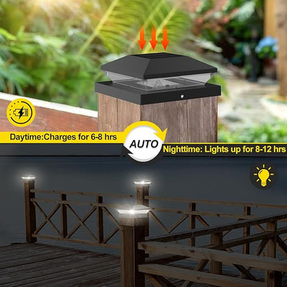 T-SUN 4x4 Solar Post Cap Lights Outdoor Waterproof, Solar Deck Fence Post Cap Lights for Wooden/Vinyl with Warm/Cool White Modes for Porch, Garden,Patio(24 Pack)