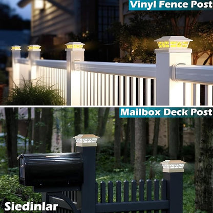 SIEDiNLAR Solar Post Lights Outdoor 4 Modes Fence Deck Post Cap Light for 4x4 5x5 6x6 Vinyl Wooden Posts Garden Patio Decor, Warm White & Cool White Dynamic Lighting White (8 Pack)