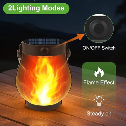 Solar Lanterns Outdoor Lights,Upgraded Flickering Flame Solar Lanterns Lights with 2 Modes Dual Charging USB & Solar, Outdoor Waterproof Hanging Lantern for Party Holiday Yard Patio Path Garden Decor