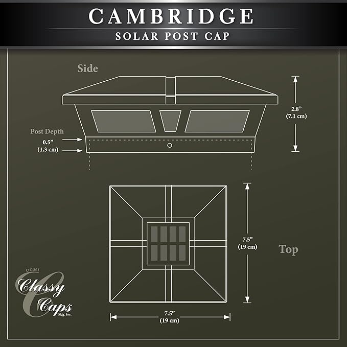 Classy Caps Cambridge Solar Post Cap, SLC771B, 6x6, Black Aluminum – High Performance, Energy Efficient, Weather-Resistant, Durable Design, Fits 5"x5",5.5"x5.5" & 6"x6" Posts (Adaptor Included)