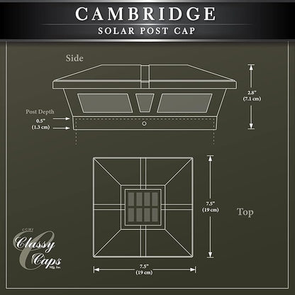 Classy Caps Cambridge Solar Post Cap, SLC771B, 6x6, Black Aluminum – High Performance, Energy Efficient, Weather-Resistant, Durable Design, Fits 5"x5",5.5"x5.5" & 6"x6" Posts (Adaptor Included)