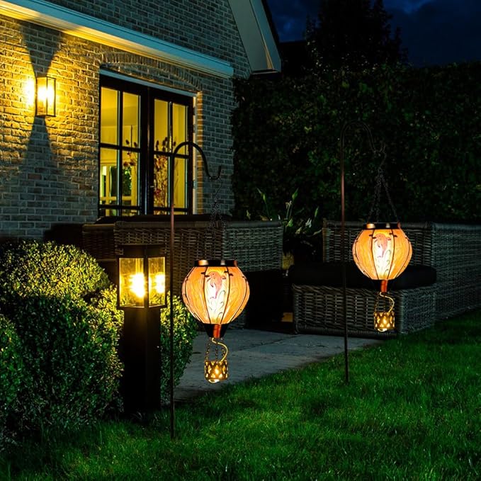Rustic Hanging Solar Lanterns for Outdoor, Waterproof LED