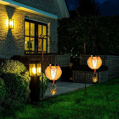Blue Dolphin Hot Air Balloon Solar Lantern with Flame Flickering Light LED Glass Hanging Solar Lanterns Outdoor Waterproof Hot Air Balloon Decor for Patio Yard Garden Mother Day Gift for Women