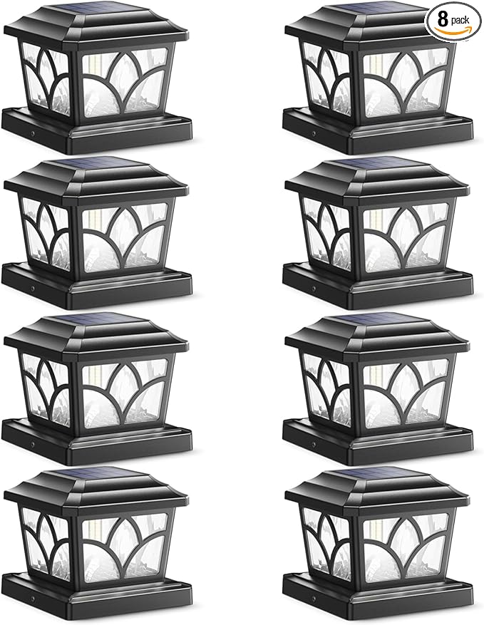 Warm White Solar Fence Post Caps 8-Pack, Fence LED