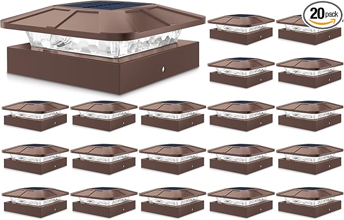 20-Pack 3-Mode Brown Deck Post Cap Lights, Solar LED