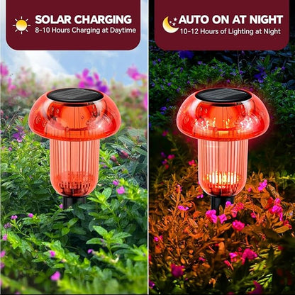 Easter Solar Pathway Lights Outdoor Decorative 4 Pack, Red LED Mushroom Solar Lights Outdoor Waterproof Solar Powered Decor for Yard Driveway Patio, Valentines Day Halloween Christmas Garden Decor