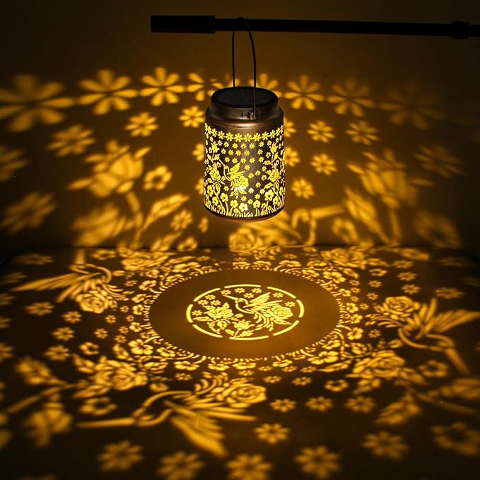 2 Pack Solar Lanterns Outdoor Waterproof Hummingbird Garden Decor Gift for Women, Mom, Grandma, Metal LED Decorative Hanging Light for Yard, Patio, Lawn