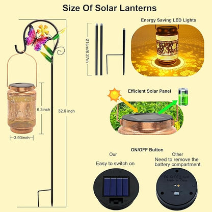 2 Pack Butterfly Solar Lanterns Outdoor Waterproof Solar Garden Decor, Birthday Gifts for Women Mom Grandma, Metal Hanging Lights with Shepherd Hook for Outside Yard Patio Pathway Porch