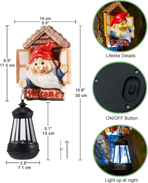 10.6" Solar Gnome Garden Statue Light, Outdoor Decor