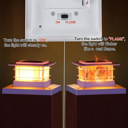 Dynaming 8 Pack Solar Post Cap Lights Outdoor with Flickering Flame Light, White Shell Fence Post Solar Lights Fit 4x4 5x5 Vinyl/Wooden Posts, Brightness LED Lighting Decor for Garden Deck Patio