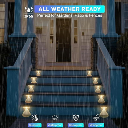 Solar Fence Lights Outdoor, 8 Pack Fence Light Solar Powered Wall Lighting, Deck Lights Waterproof Led for Outside, Garden, Backyard, Patio, Pathway, Railing, Pool, Stairs, Step, Warm White