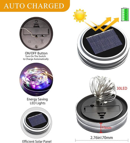 ZNYCYE Solar Mason Jar Lights, 12 Pack 30 LED Firefly Fairy String Lights, Waterproof Outdoor Solar Mason Jar Lid Lights with Hangers(NO Jars) for Patio Garden Yard Wedding Decoration - Multicolor
