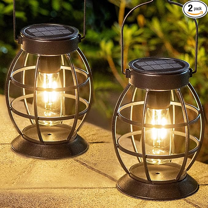 Solar Garden Lanterns 2-Pack, Yard Hanging LED Decor