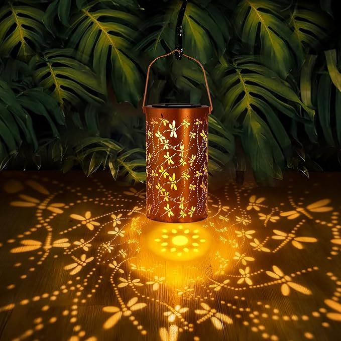 Dragonfly Solar Lanterns Outdoor Waterproof Hanging Lights, Dragonfly Gifts for Women Mom Grandma, Metal Decorative LED Solar Lanterns for Yard Patio Porch Balcony Garden Decor