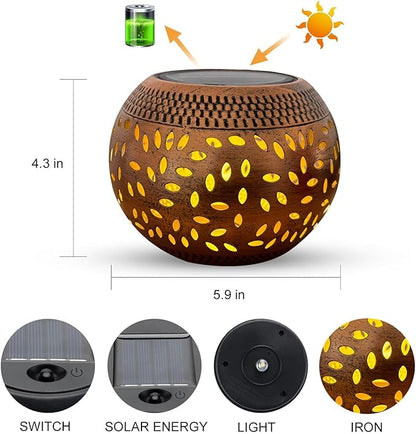 Solar Table Lanterns Outdoor Waterproof - 2 Pack LED Lamp Copper Metal Tabletop Light Solar Powered Decorative Lantern for Indoor Desk Bedroom Patio Garden Pathway Yard