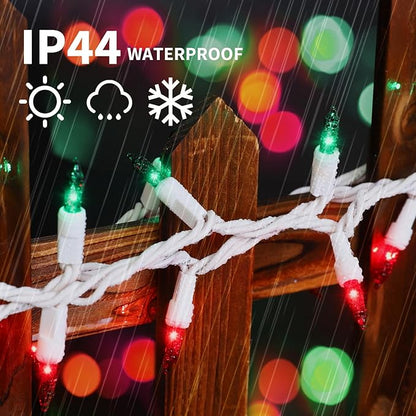 LAMPHOME 100 Count Red Green Christmas Lights, White Wire 20Ft Incandescent Holiday String Light Set for Indoor Outdoor Use Christmas Tree, Halloween, Valentine Wedding Lighting Decoration