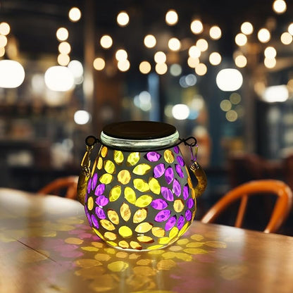Mosaic Solar Lights Outdoor Lanterns, Decorative Mosaic Glass Solar Lamps Outdoor Waterproof, Hanging Lanterns Solar Night Lights for Garden,Patio,Pathway & Yard Décor (Flower)