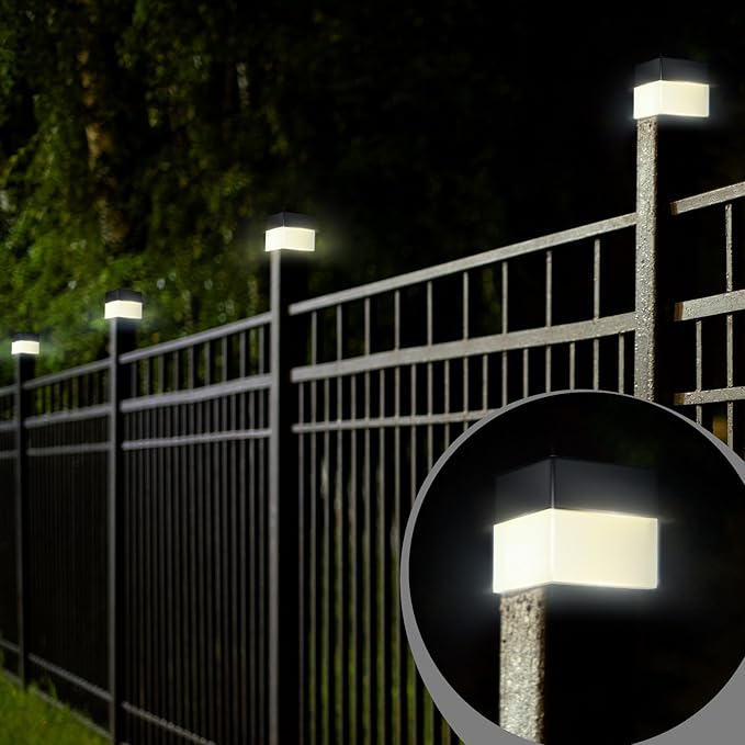 Hicarer 12 Pack Solar Fence Post Cap Lights 2in x 2in Solar Post Cap Fence Lights for Garden, Gazebos, Street Wall(Warm Yellow)