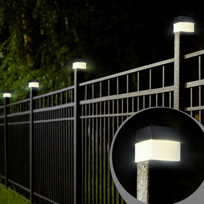 Hicarer 12 Pack Solar Fence Post Cap Lights 2in x 2in Solar Post Cap Fence Lights for Garden, Gazebos, Street Wall(Warm Yellow)