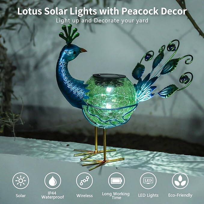 Peacock Solar Lanterns, Waterproof LED Garden Lights