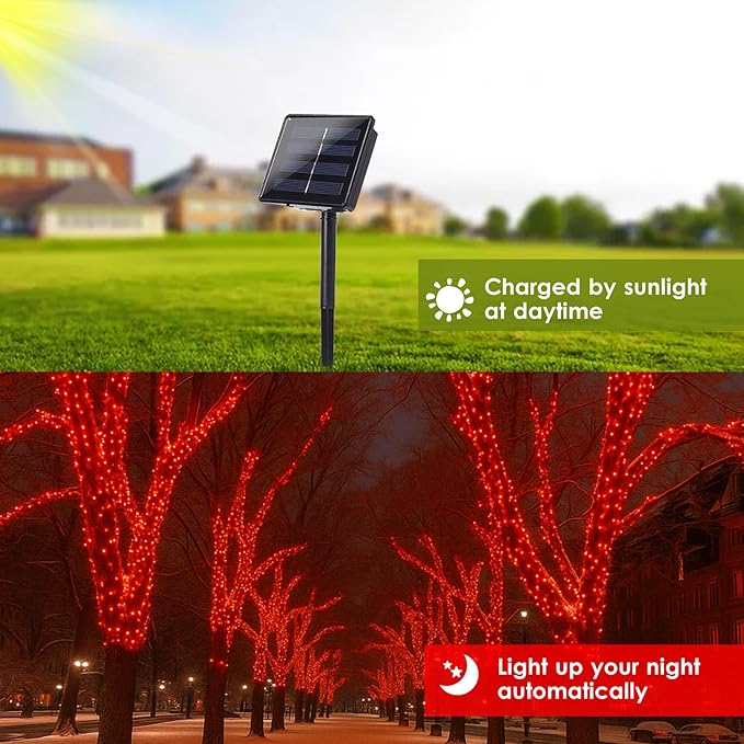 bhclight Solar String Lights Outdoor, 2-Pack Total 80FT 200 LED Solar Twinkle Lights Outside Waterproof Copper Wire 8 Modes Fairy Light for Festive Decoration Garden Tree Party Birthday Decor(Red)