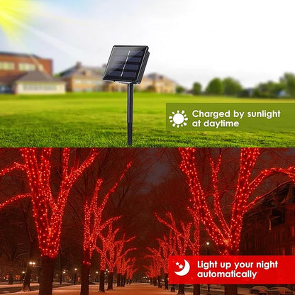 bhclight Solar String Lights Outdoor, 2-Pack Total 80FT 200 LED Solar Twinkle Lights Outside Waterproof Copper Wire 8 Modes Fairy Light for Festive Decoration Garden Tree Party Birthday Decor(Red)
