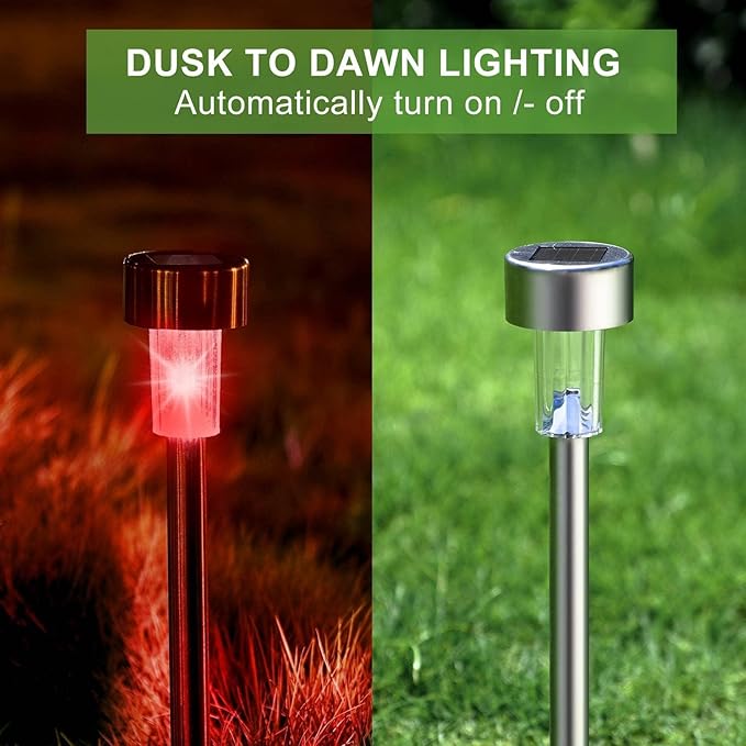Dream Master Solar Lights Outdoor Waterproof, Stainless Steel LED Landscape Lighting, Solar Garden Lights, Outdoor Decorations for Yard, Pathway, Walkway, Patio, Lawn - 12 Pack (Multicolor)