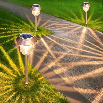 DenicMic Solar Garden Lights Outdoor Pathway Lights Glass Stainless Steel Waterproof Solar Powered Landscape Lighting for Yard Patio Lawn Path Walkway, Super Bright 12-40 Lumens, 2 Pack