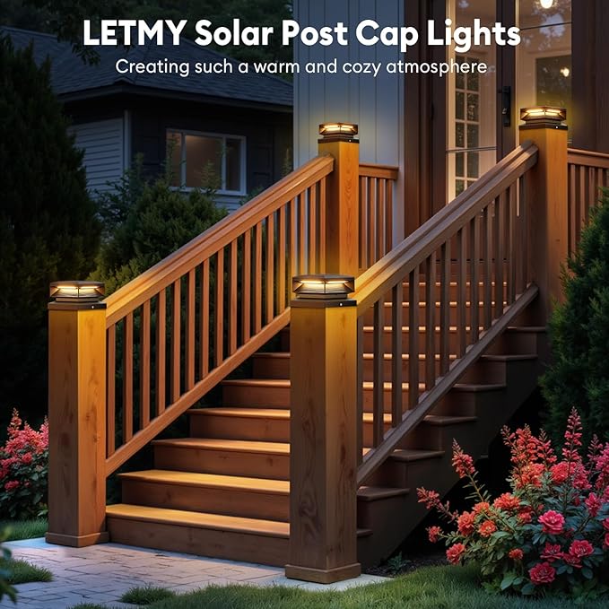 2-Pack 3-Mode Patio Post Cap Lights, Solar LED