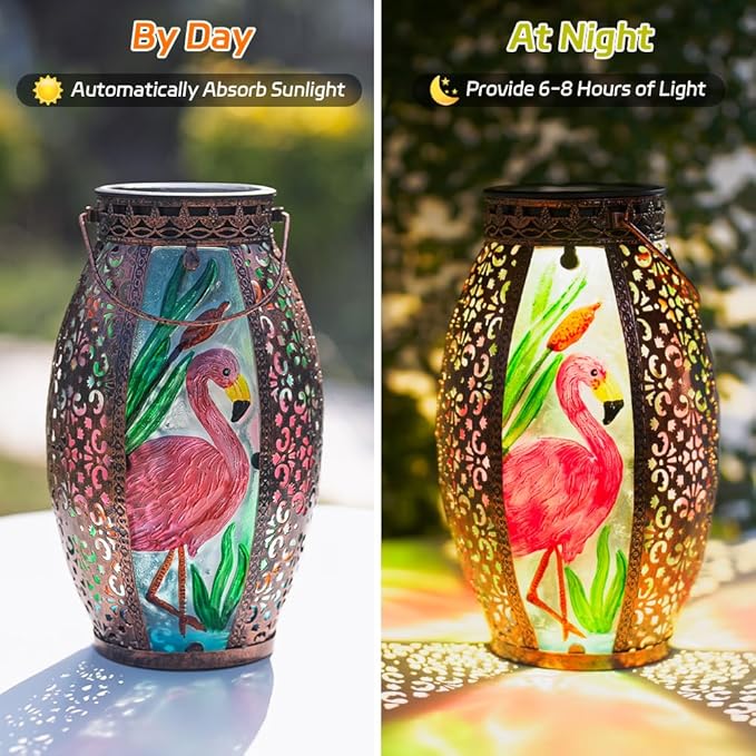 STARSOUL Solar Lantern Outdoor Waterproof, Hanging Solar Lantern for Patio Garden Yard Decor, Flamingo Garden Decor, Flamingo Gift for Women