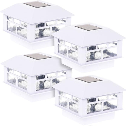 GreenLighting Modern Solar Post Cap Lights Fits 4x4 Wood, 4x4 & 5x5 PCV/Vinyl Outdoor Solar Powered Light, Fence Post, Landscaping, Deck, Garden- Bright LED, Waterproof White 4 Pack