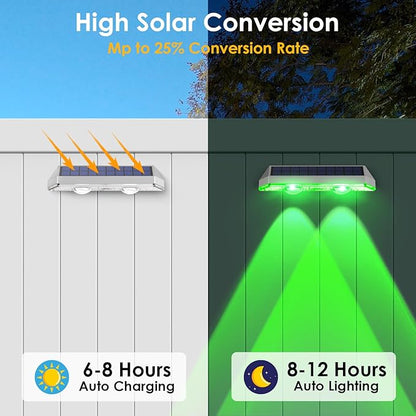 2 Pack Solar Fence Lights Outdoor, 2PK Solar Outdoor Light Warm White & RGB Solar Powered Lights for Outside Backyard, Patio, Deck Fence, Stair Handrail, Pool and Wall