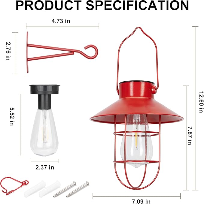 Solar Courtyard Lanterns 2-Pack, Porch Hanging LED Decor