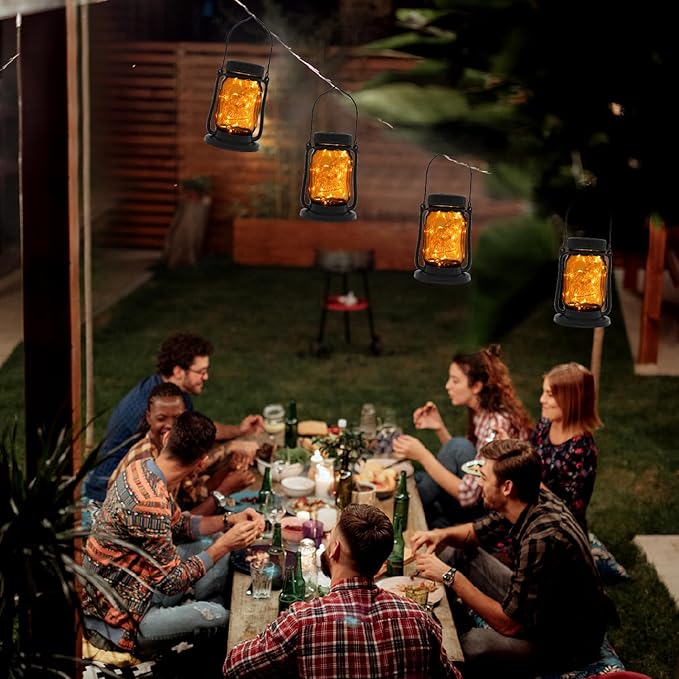 Solar Mason Jar Lantern Outdoor Waterproof, Hanging Solar Lantern Lights for Outside, Fairy Glass Decorative Lantern for Yard Patio Garden Porch Table Wedding, 2 Pack