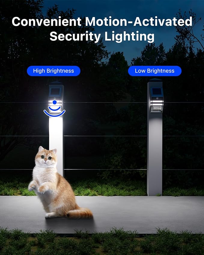 8 Pack Solar Wall Lights, Stainless Steels Outdoor Waterproof Motion Sensor Modern Metal Lamps for Fence, Deck, Post, Stair, Front Porch, Dock, Patio, Yard, House Siding, Convenient Security Lighting