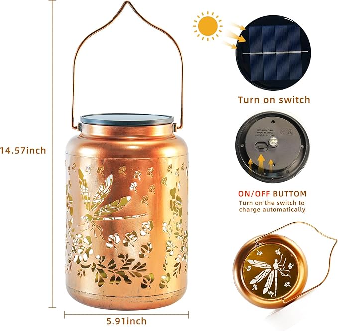 Dragonfly Solar Lanterns Outdoor Waterproof, 14.6'' Large Lamps, Upgraded 2000mAH Battery, Metal Christmas Gift, Birthday Gifts for Women Mom Grandma, Garden Yard Patio Lawn Pathway Decor