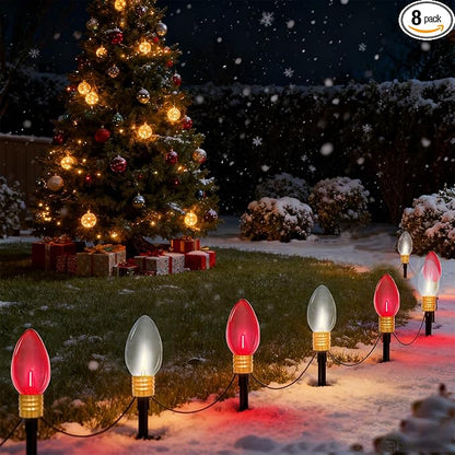 2 Pack Jumbo Red and White C9 Christmas Pathway Lights, 14ft Outdoor Decorative Lights with Energy-Efficient LED Bulbs, Waterproof for Yard, Garden, Porch, and Walkway - UL Listed