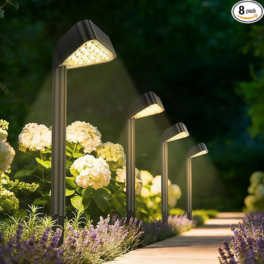 Solar Pathway Lights Outdoor, 8 Pack, 15 LED Brighter Solar Path Lights Waterproof with Upgraded Solar Panel, Up to 12Hrs Modern Landscape Lights for Backyard Garden Walkway Driveway Patio Lawn Decor