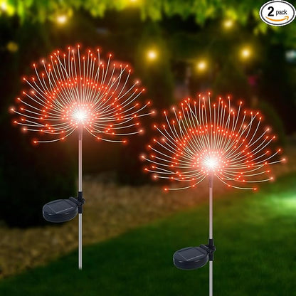 Solar Garden Lights Outdoor Waterproof, 2 Pack 120 LED Solar Firework Lights Decorative Garden Décor Outside for Flowerbed Pathway Party Christmas Decorations, Orange